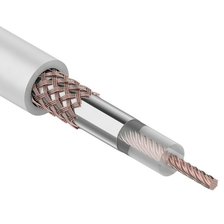 Фото товара Кабель коаксиальный RG-58 A/U, 50 Ом, Cu/Al/Cu, 64%, 100м, INDOOR, белый