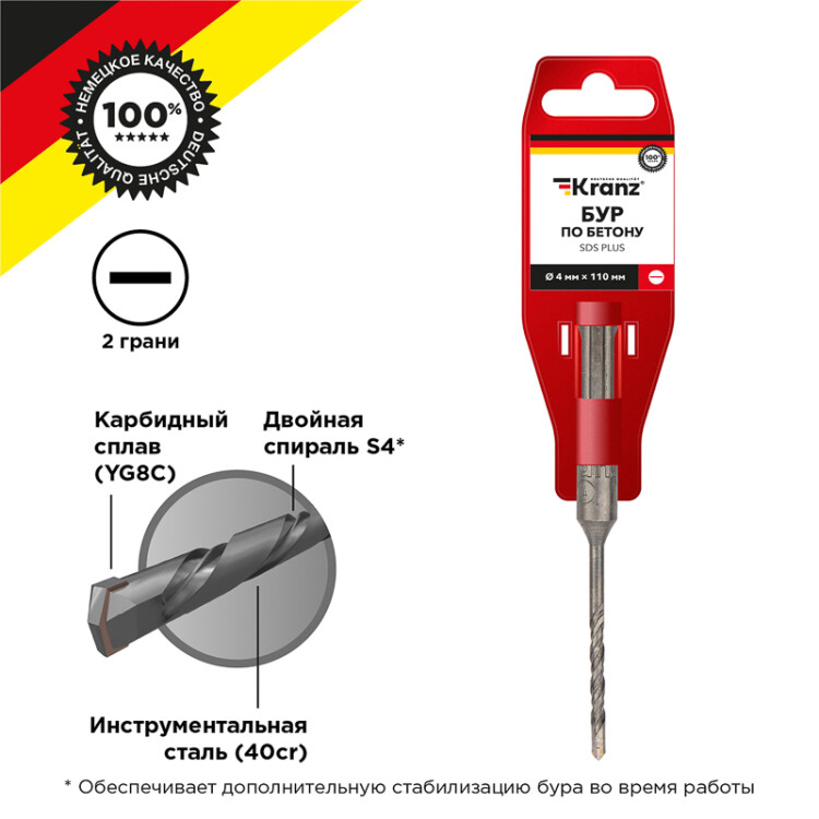 Фото товара Бур по бетону 4x110x50 мм SDS PLUS KR-91-0028