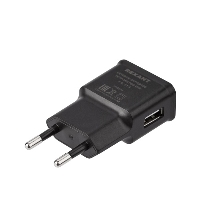 Фото товара Сетевое зарядное устройство USB, 5V, 2.1 A, черное 16-0274